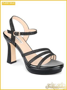 Women's Chunky Platform Sandals Sparkly Strappy Heeled Sandals Faux Leather